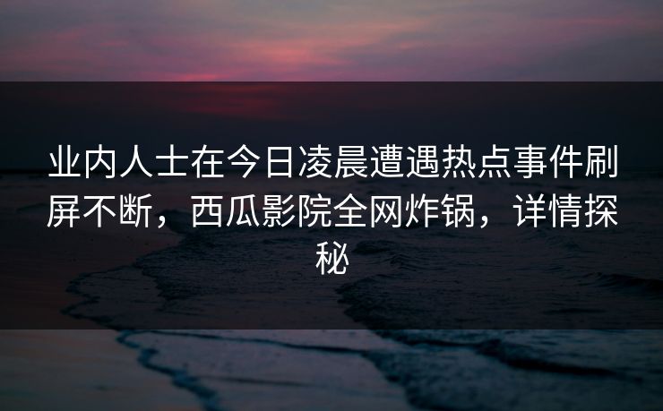 业内人士在今日凌晨遭遇热点事件刷屏不断，西瓜影院全网炸锅，详情探秘
