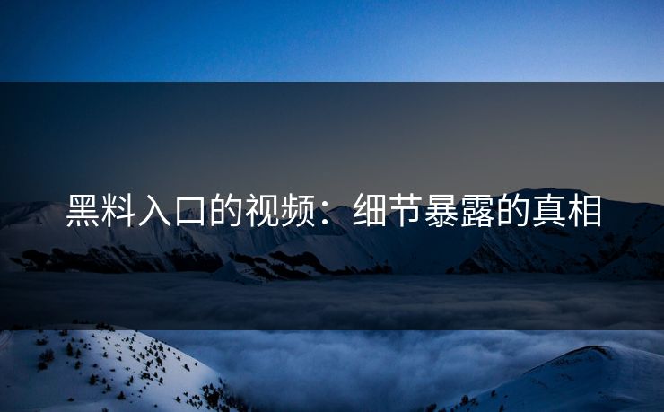 黑料入口的视频：细节暴露的真相